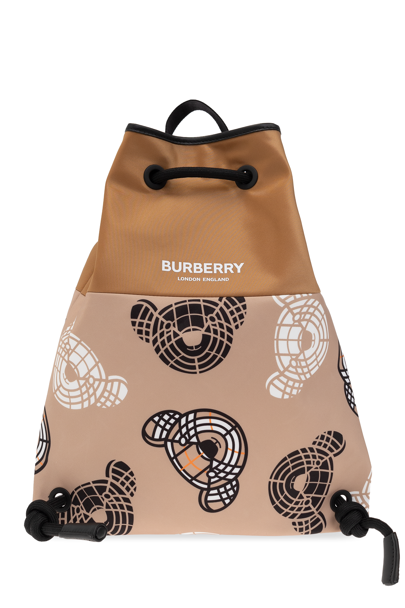 Beige Backpack with Thomas Bear Burberry Kids SchaferandweinerShops Australia Burberry logo print ECONYL drawstring pouch